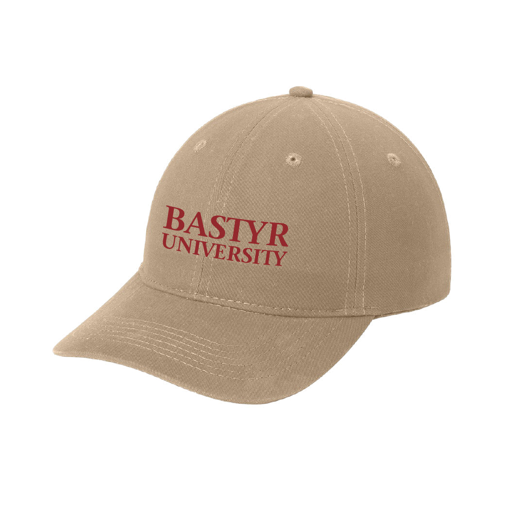 Bastyr Hat Low Profile - Khaki w/ Cranberry Embroidery