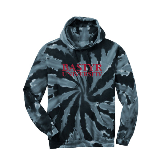 Bastyr Adult Hoodie - Black Spiral Tie-Dye w/ White