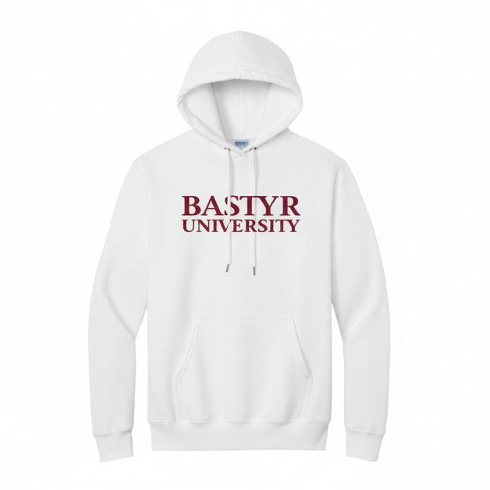 Bastyr Adult Hoodie - White w/ Cranberry