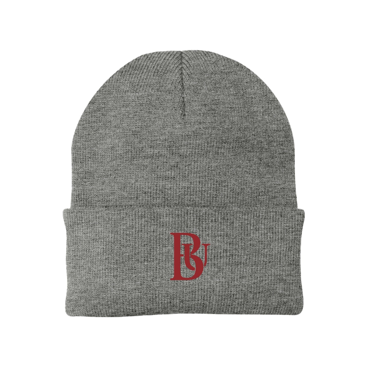 Bastyr Knit Cap Beanie - Light Grey w/ Cranberry BU