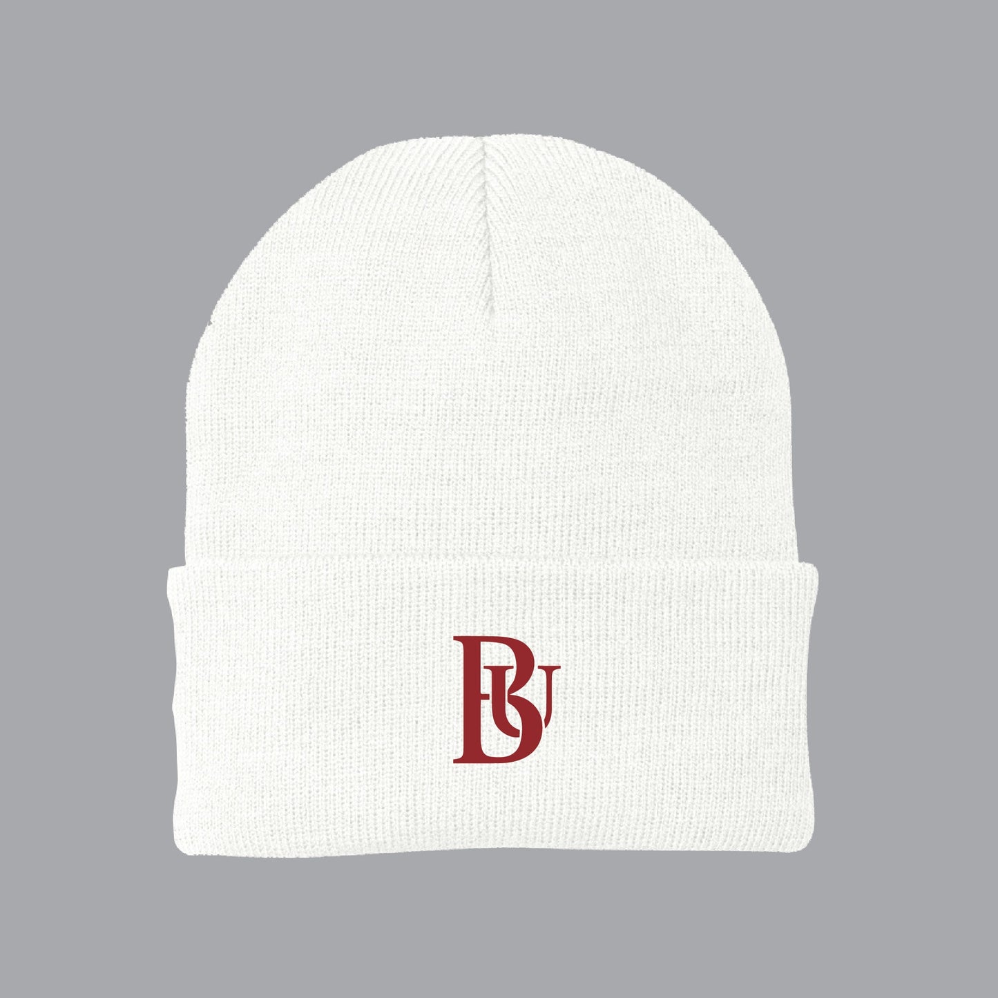 Bastyr Knit Cap Beanie - White w/ Cranberry BU