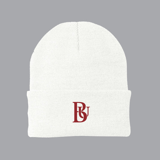 Bastyr Knit Cap Beanie - White w/ Cranberry BU
