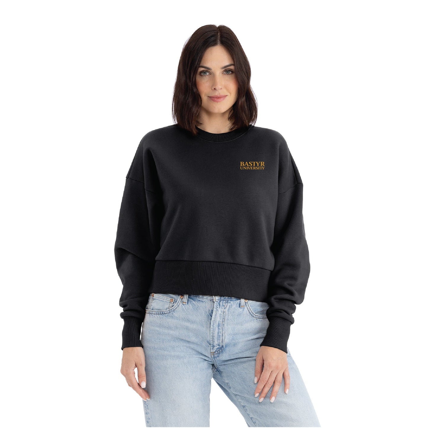 Bastyr Embroidered Crewneck Sweatshirt Womens - Black w/ Turmeric