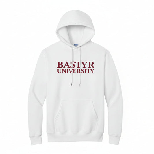 Bastyr Adult Hoodie - White w/ Cranberry