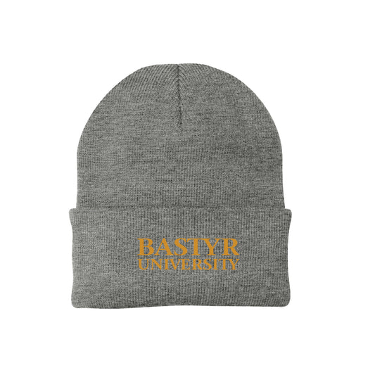 Bastyr Knit Cap Beanie - Light Grey w/ Turmeric Logo