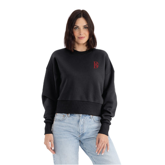 Bastyr Embroidered Crewneck Sweatshirt Womens - Black w/ Cranberry